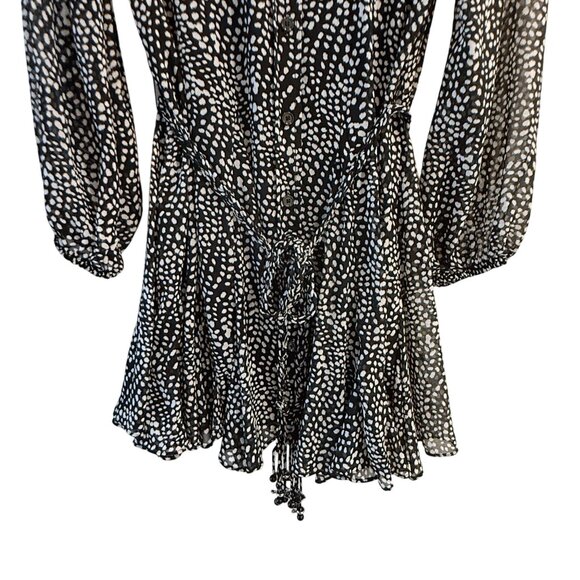 Zara Size S Black And White Polka Dot Flounce Mini Shirt Dress Long Sleeve - Picture 8 of 14
